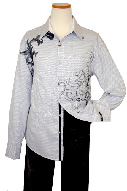 English Laundry Grey Jacquard with Embroidered Design Long Sleeves Cotton  Blend Shirt ELW985